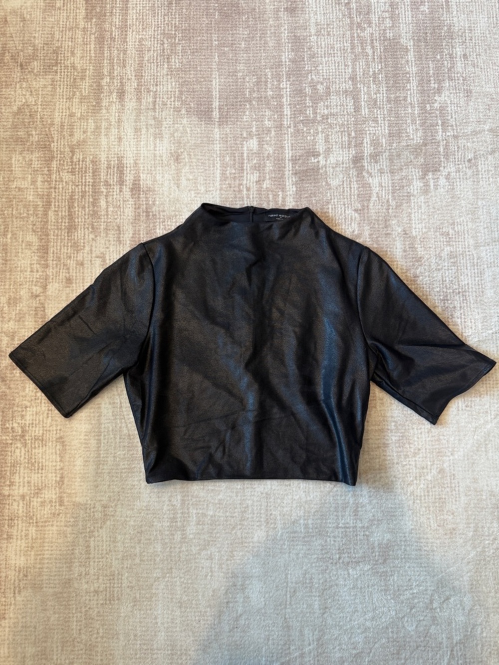 naked wardrobe Black Cropped Faux-Leather Mock Neck Top